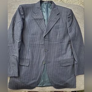 Burberry London Mens Black w/Brown Pinstripes SportCoat Cashmere Wool Size 44‎ R